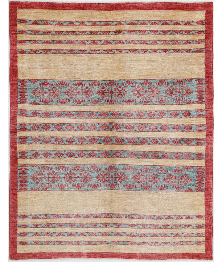 Multicolor Afghan Oriental Rug 4' 8" x 5' 11" Hand-Knotted