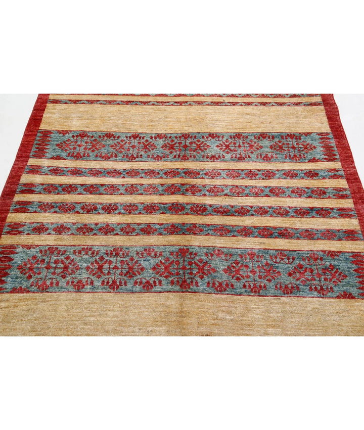 Multicolor Afghan Oriental Rug 4' 8" x 5' 11" Hand-Knotted border