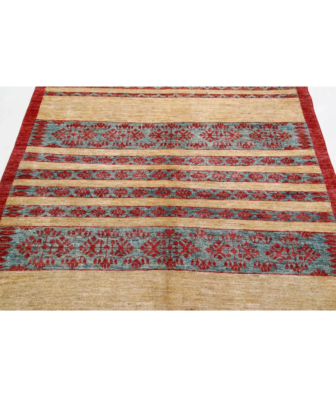 Multicolor Afghan Oriental Rug 4' 8" x 5' 11" Hand-Knotted | No. AT92337