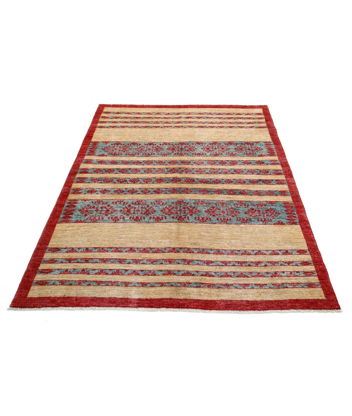 Multicolor Afghan Oriental Rug 4' 8" x 5' 11" Hand-Knotted field