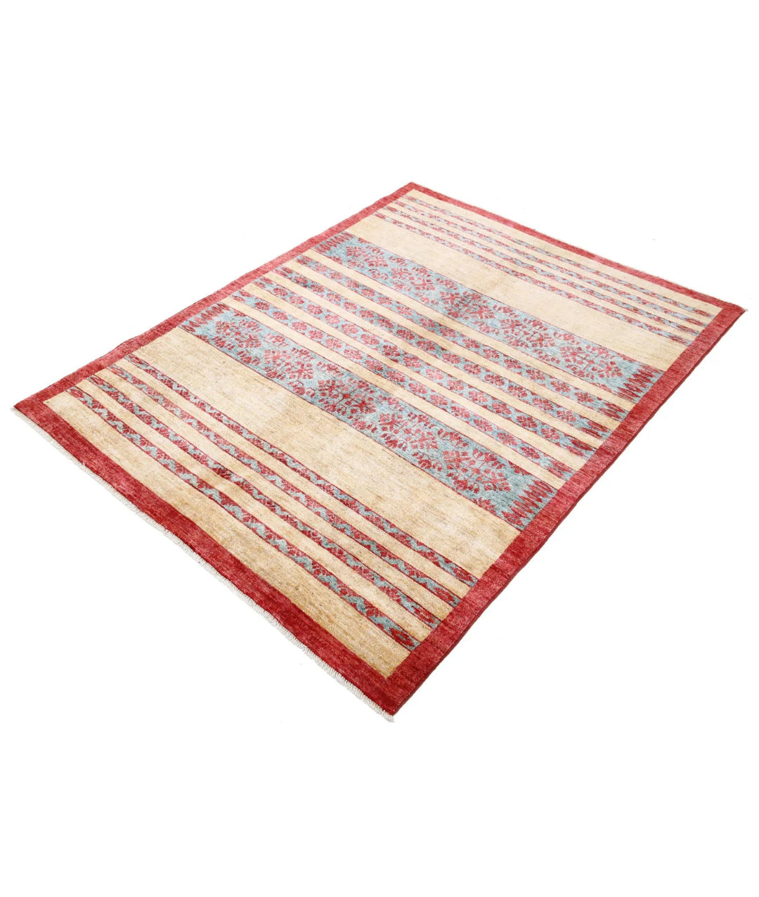 Multicolor Afghan Oriental Rug 4' 8" x 5' 11" Hand-Knotted texture