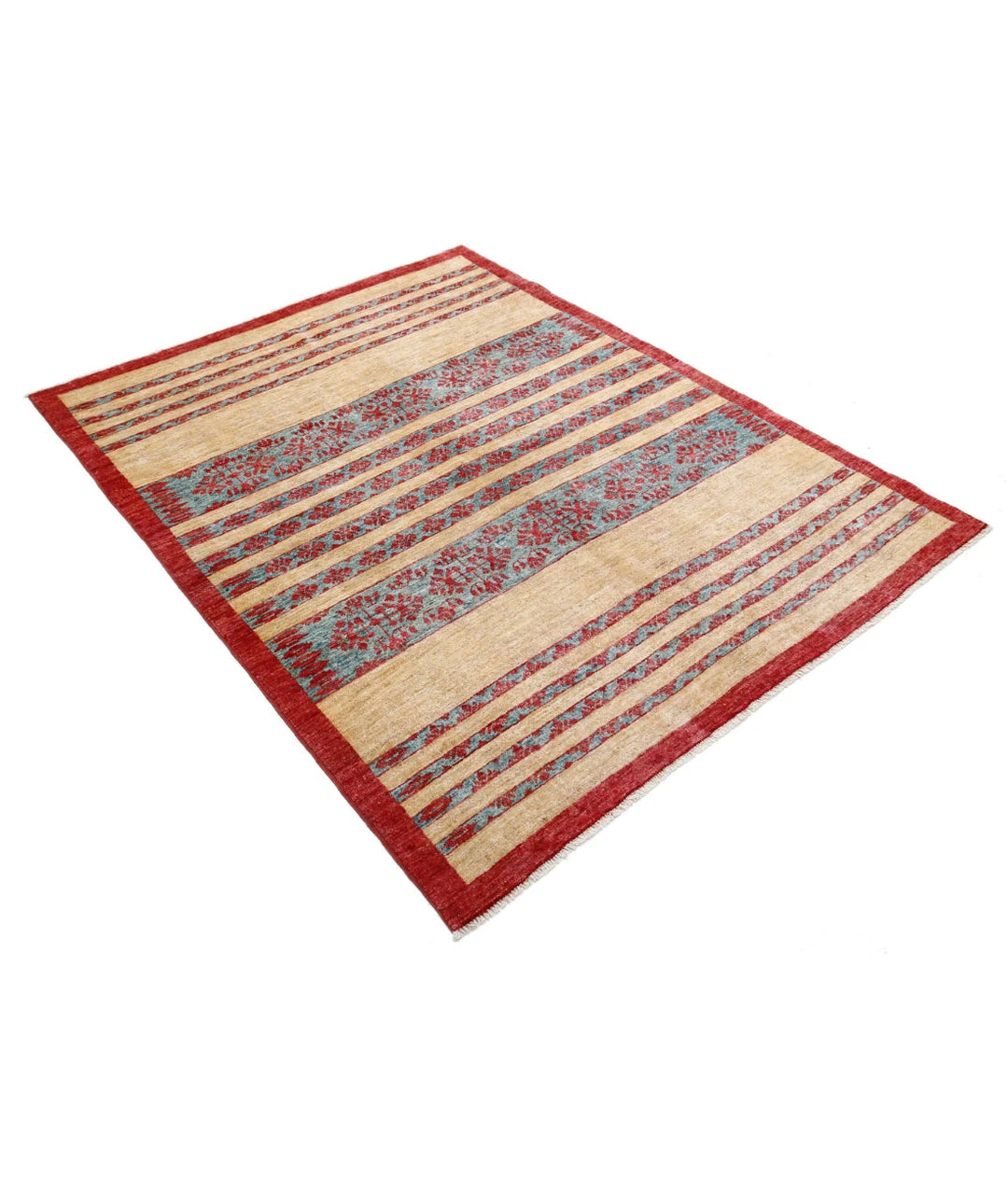 Multicolor Afghan Oriental Rug 4' 8" x 5' 11" Hand-Knotted reverse