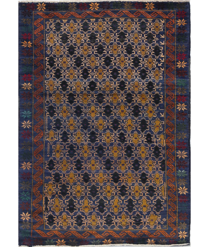 Red Afghan Baluchi Rug 3' 3" x 4' 9" Hand-Knotted | No. AT92363