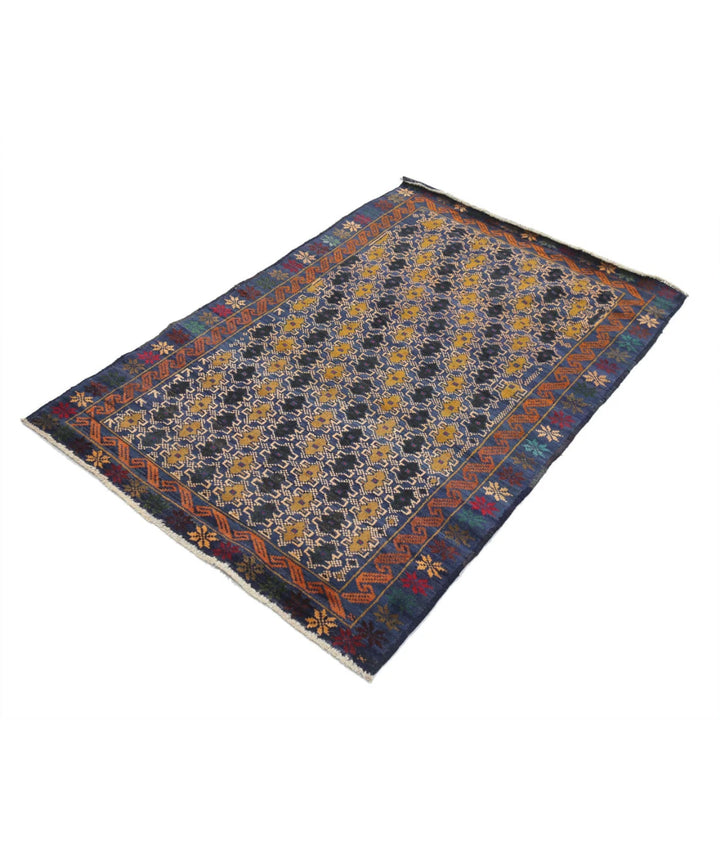 Red Afghan Baluchi Rug 3' 3" x 4' 9" Hand-Knotted | No. AT92363