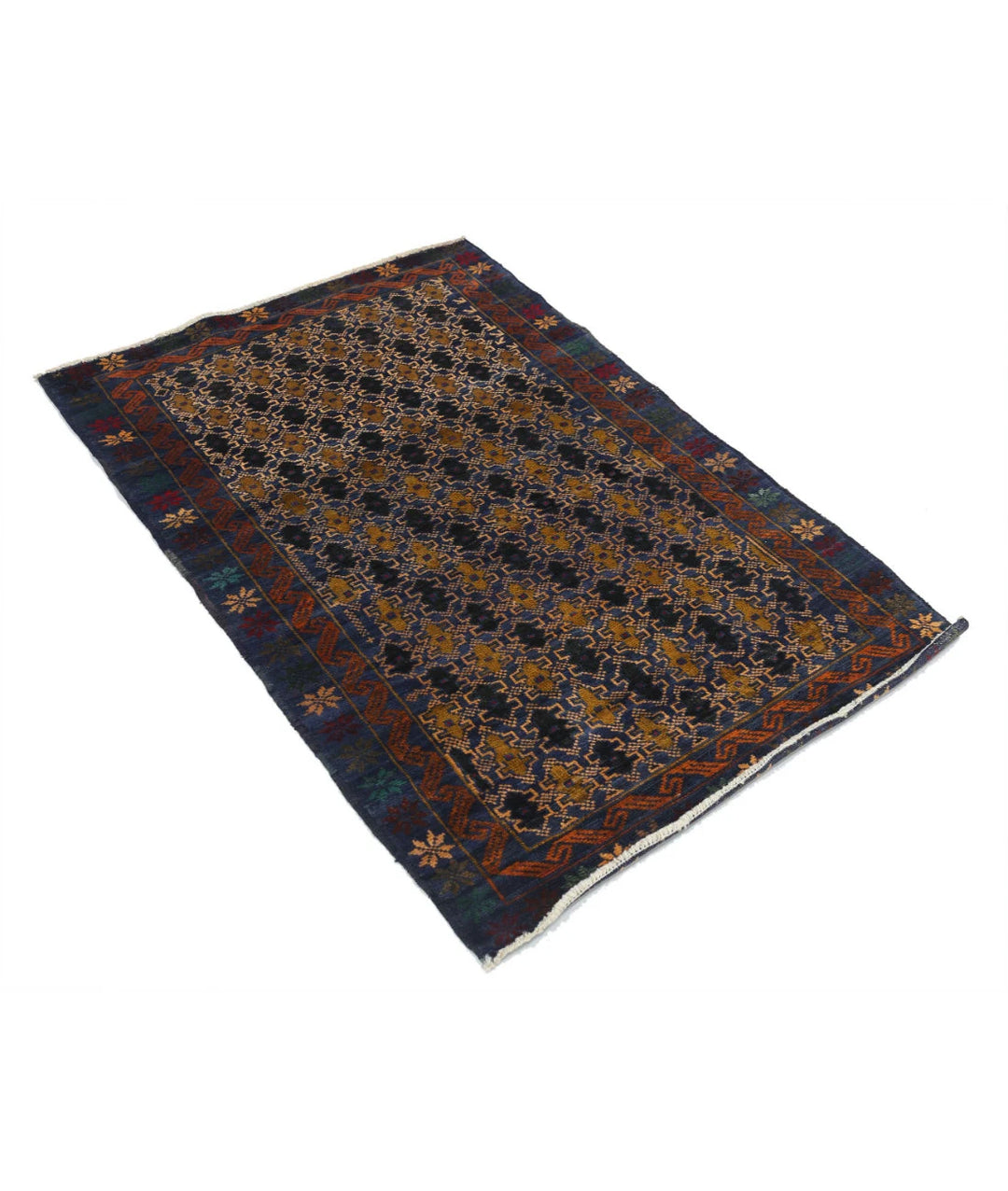 Red Afghan Baluchi Rug 3' 3" x 4' 9" Hand-Knotted | No. AT92363