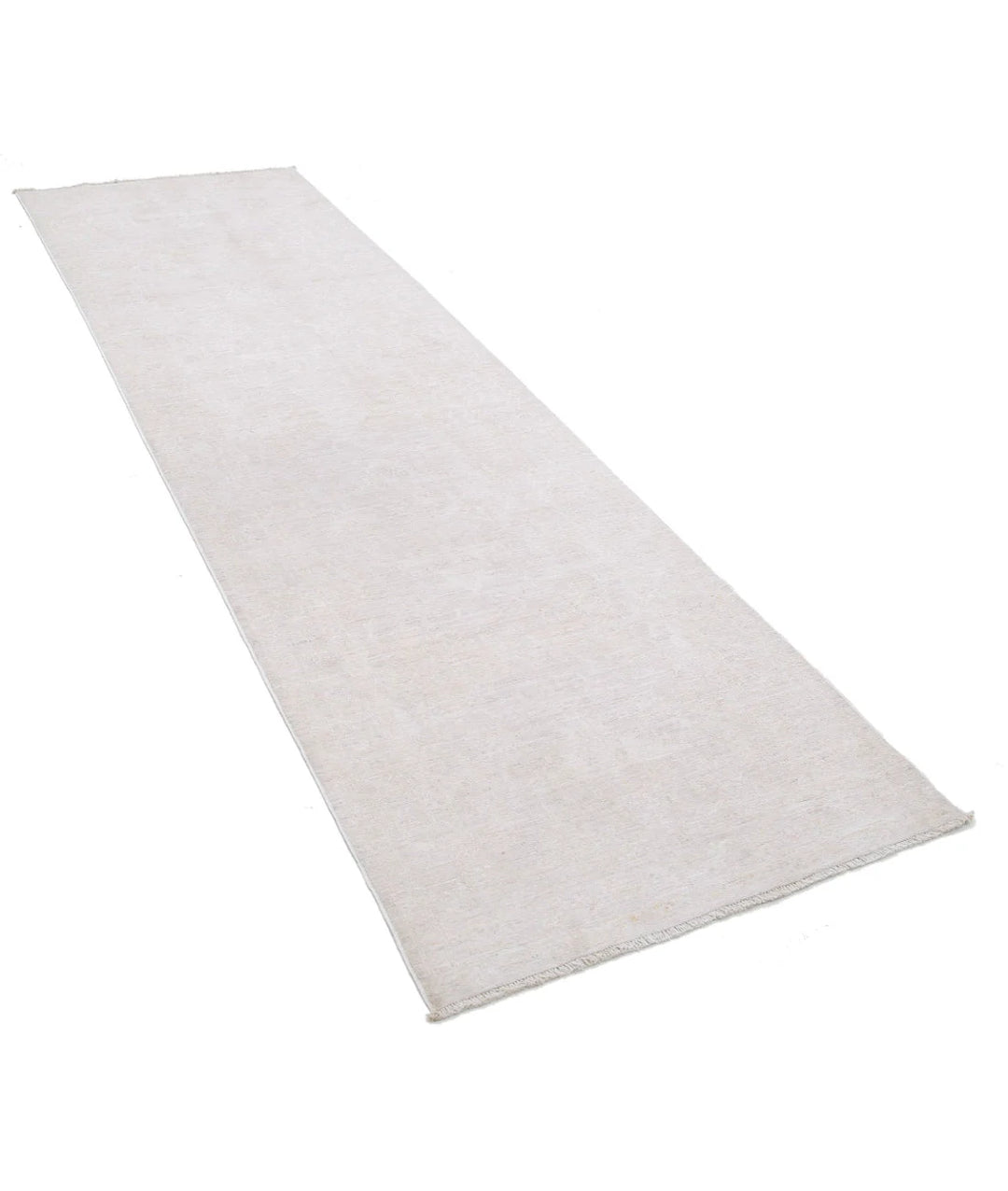 Ivory Afghan Tabriz Rug 3' 0" x 10' 1" Hand-Knotted | No. AT92388