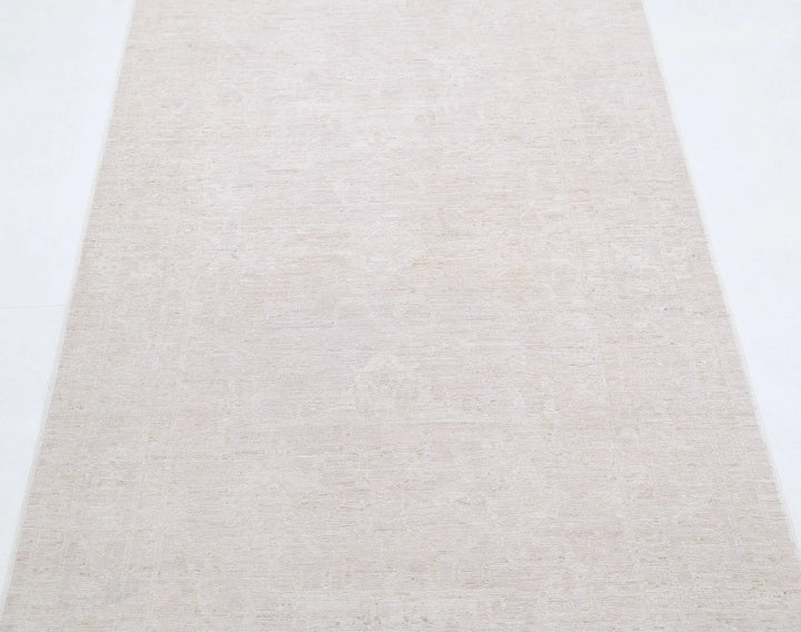 Ivory Afghan Tabriz Rug 3' 0" x 10' 1" Hand-Knotted | No. AT92388