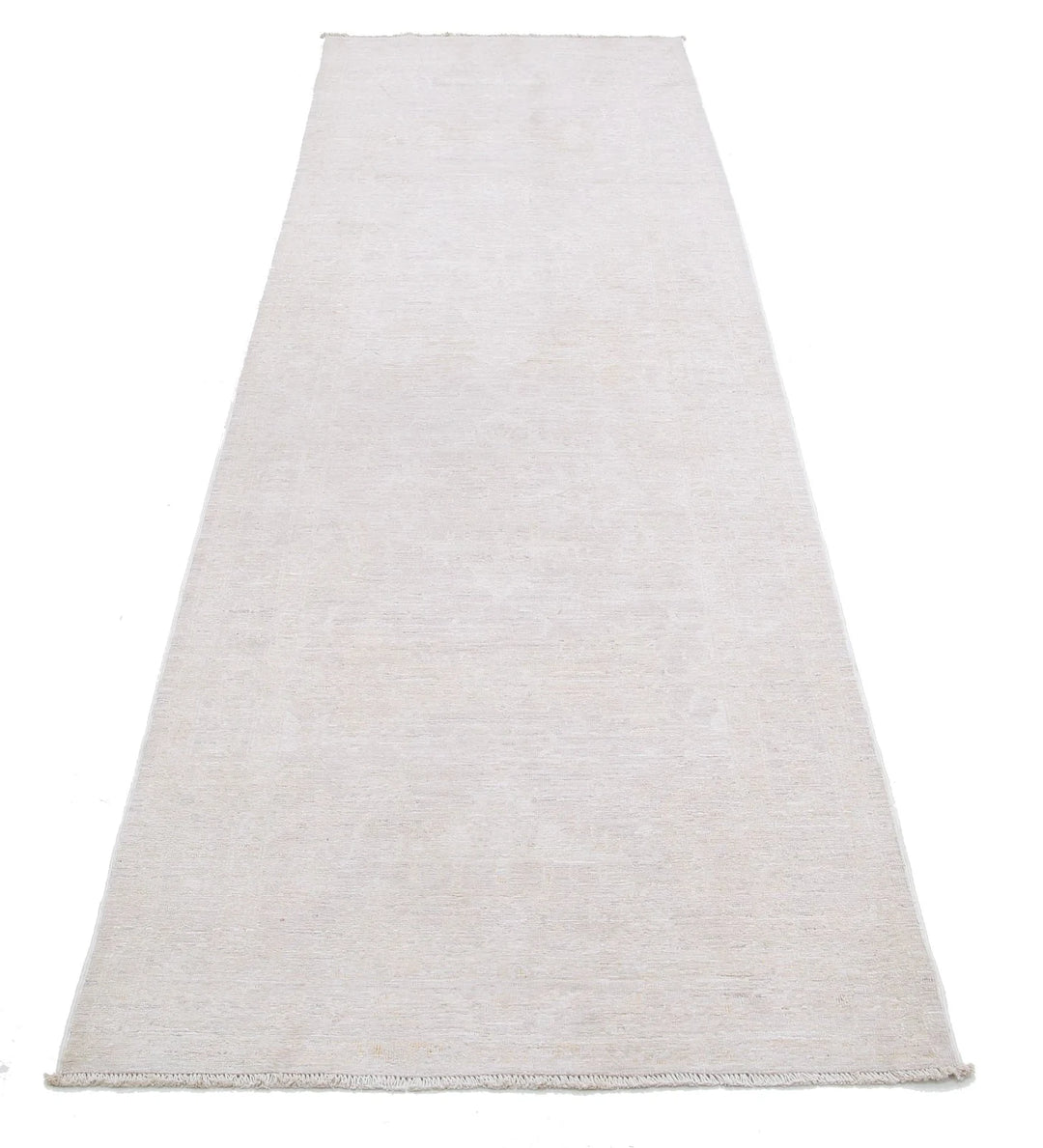 Ivory Afghan Tabriz Rug 3' 0" x 10' 1" Hand-Knotted | No. AT92388