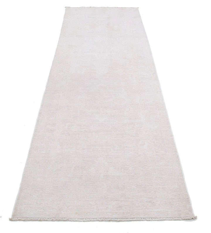 Ivory Afghan Tabriz Rug 3' 0" x 10' 1" Hand-Knotted | No. AT92388