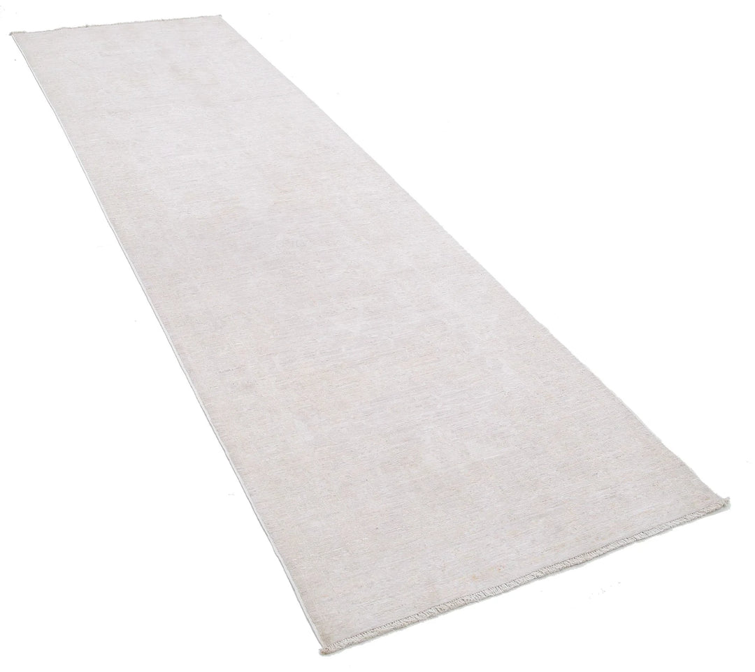 Ivory Afghan Tabriz Rug 3' 0" x 10' 1" Hand-Knotted | No. AT92388