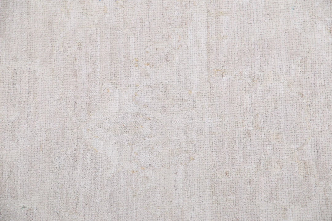 Ivory Afghan Tabriz Rug 3' 0" x 10' 1" Hand-Knotted | No. AT92388