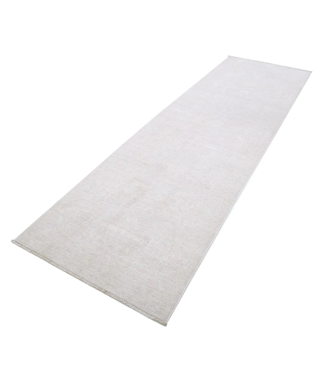 Ivory Afghan Tabriz Rug 3' 0" x 10' 1" Hand-Knotted | No. AT92388