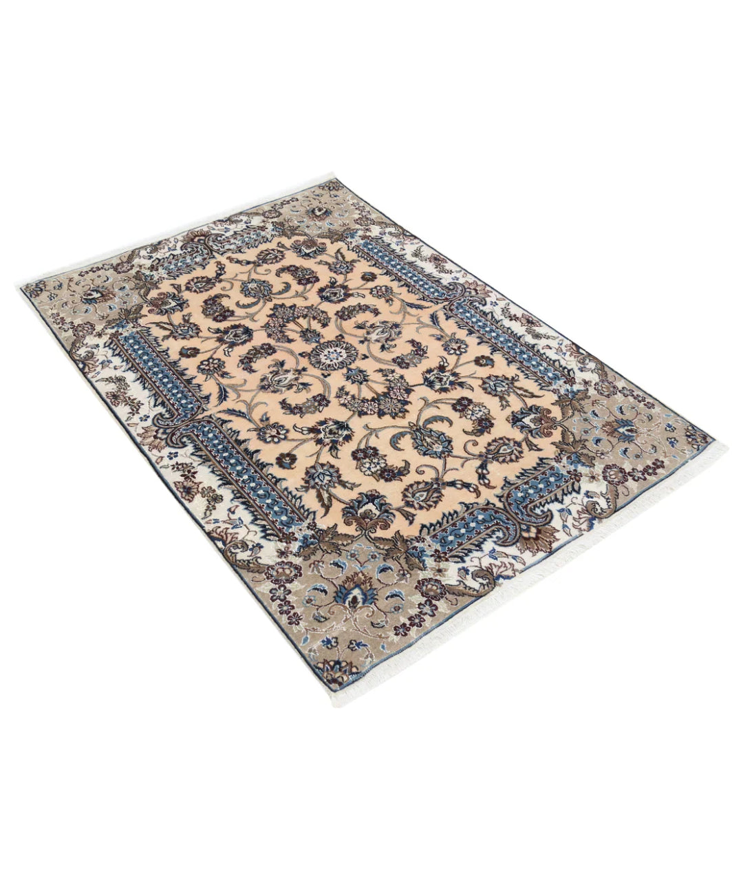 Peach Iranian Nain Rug 3' 7" x 5' 2" Hand-Knotted | No. AT92390