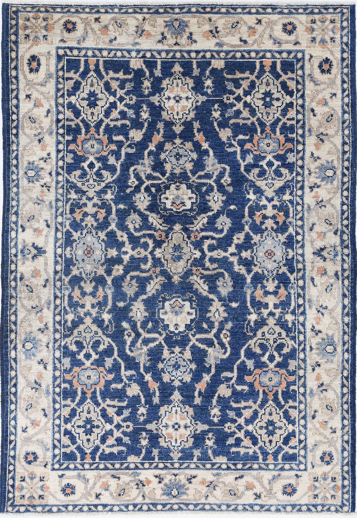 Blue Afghan Ziegler Rug 3' 11" x 5' 9" Hand-Knotted | No. AT92449