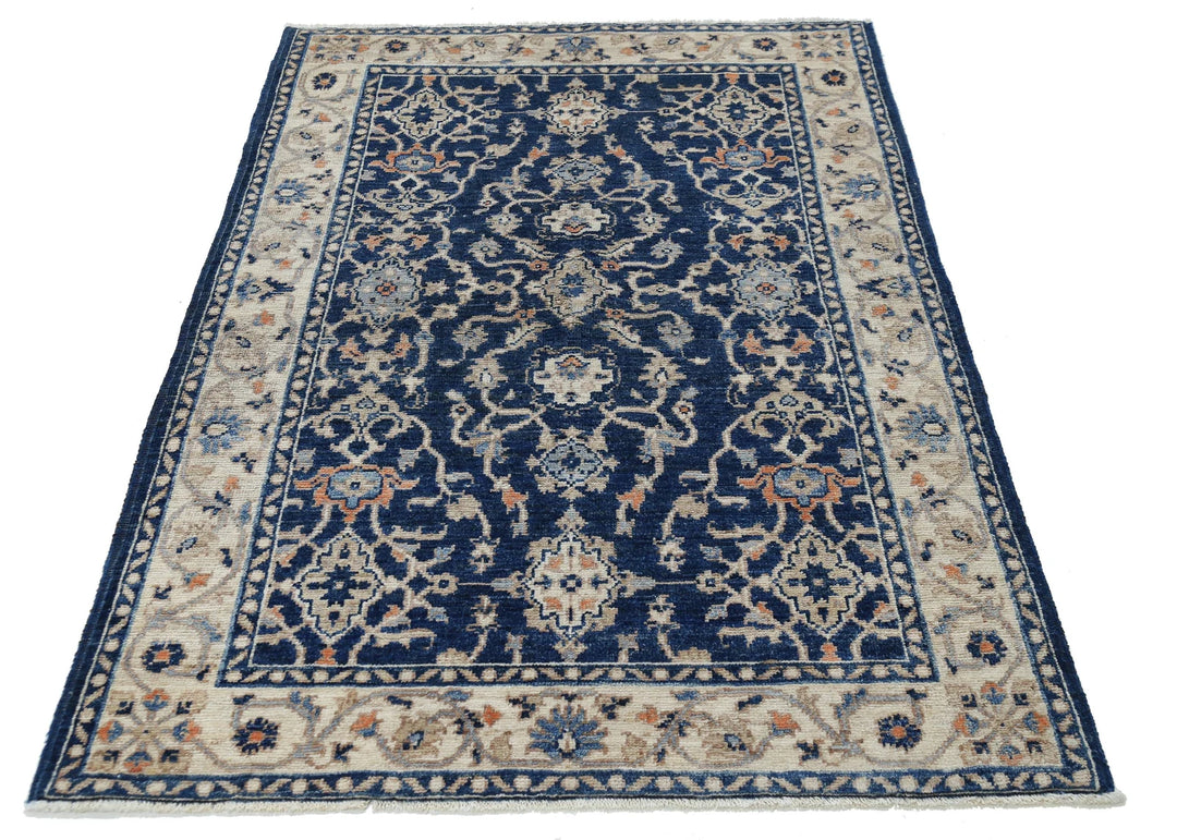 Blue Afghan Ziegler Rug 3' 11" x 5' 9" Hand-Knotted | No. AT92449