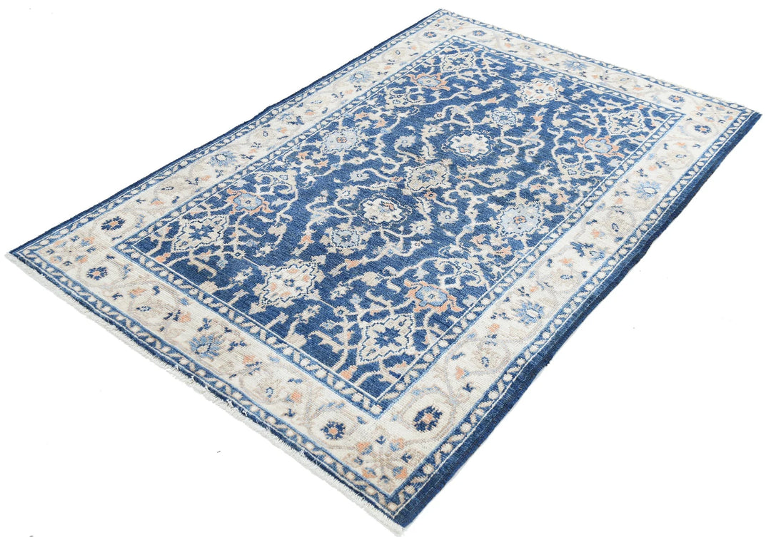 Blue Afghan Ziegler Rug 3' 11" x 5' 9" Hand-Knotted | No. AT92449