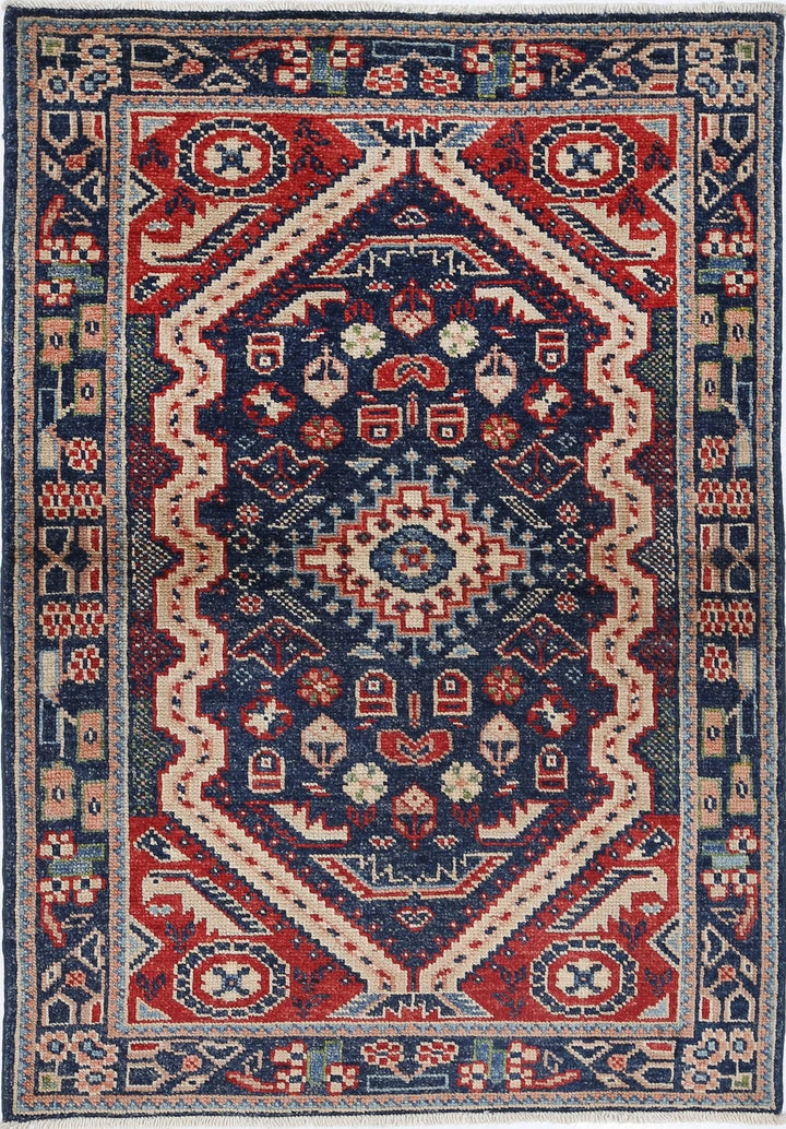 Blue Afghan Ziegler Rug 3' 4" x 4' 10" Hand-Knotted | No. AT92452