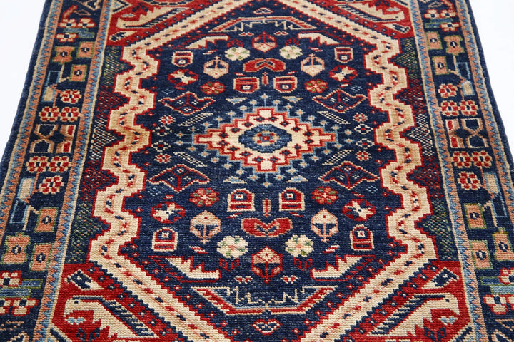 Blue Afghan Ziegler Rug 3' 4" x 4' 10" Hand-Knotted | No. AT92452