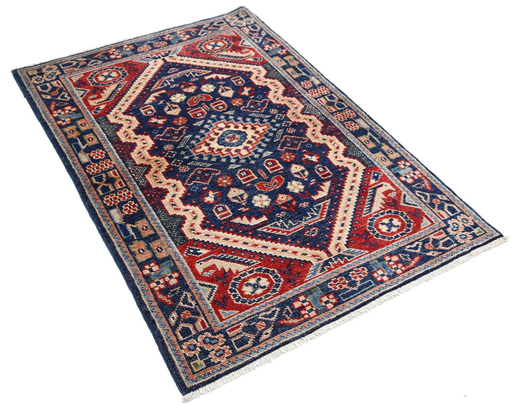 Blue Afghan Ziegler Rug 3' 4" x 4' 10" Hand-Knotted | No. AT92452