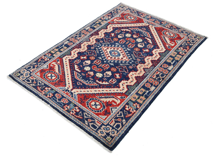 Blue Afghan Ziegler Rug 3' 4" x 4' 10" Hand-Knotted | No. AT92452