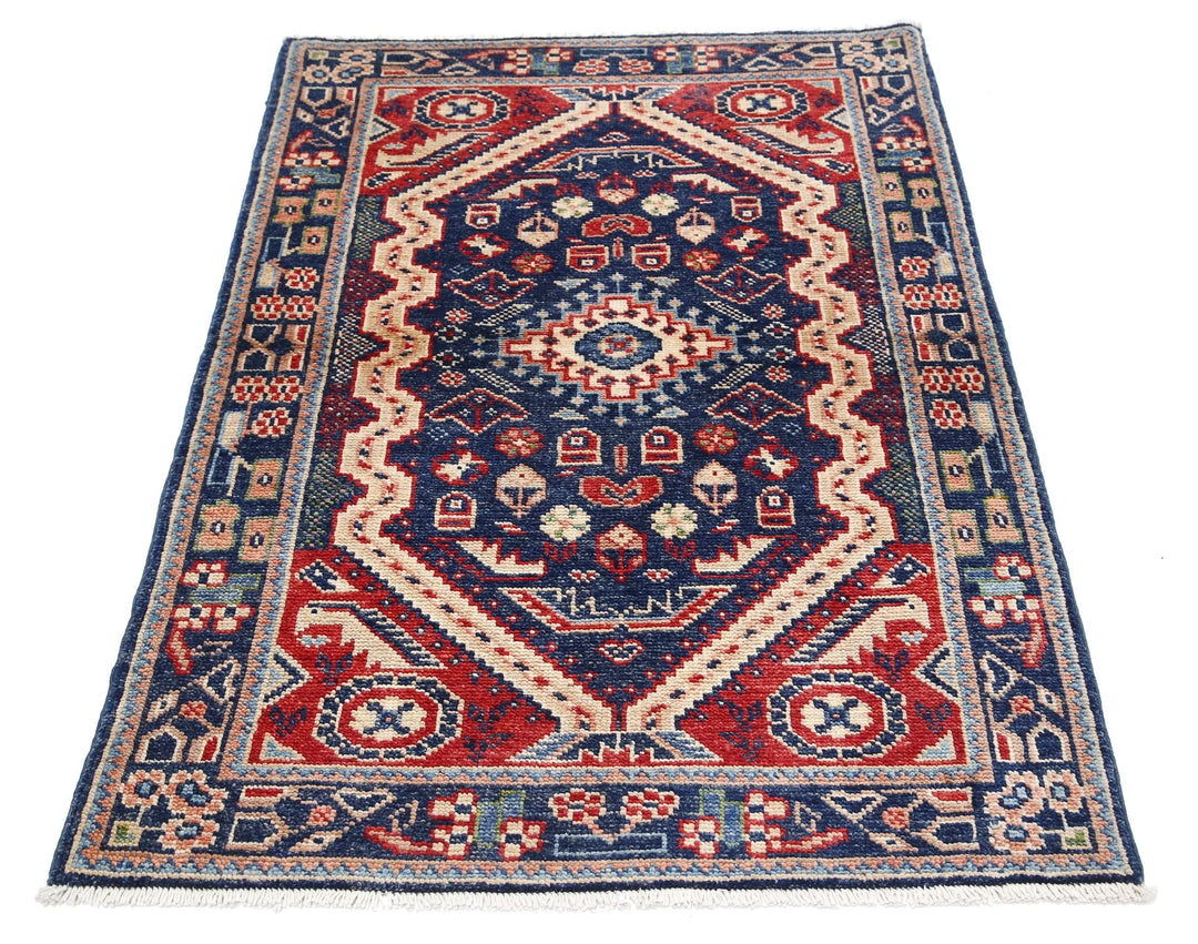 Blue Afghan Ziegler Rug 3' 4" x 4' 10" Hand-Knotted | No. AT92452