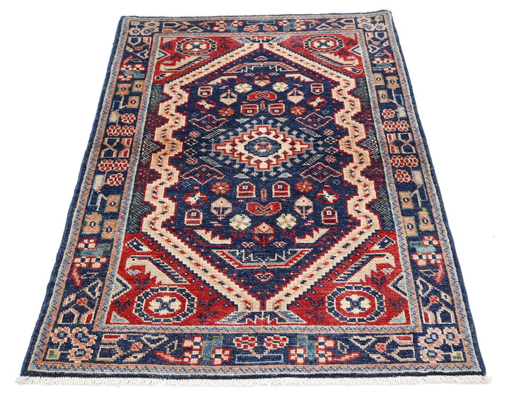 Blue Afghan Ziegler Rug 3' 4" x 4' 10" Hand-Knotted | No. AT92452