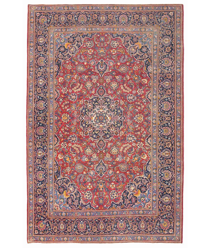 Red Persian Kashan Rug 7' 3" x 10' 9" Hand-Knotted | No. AT92470