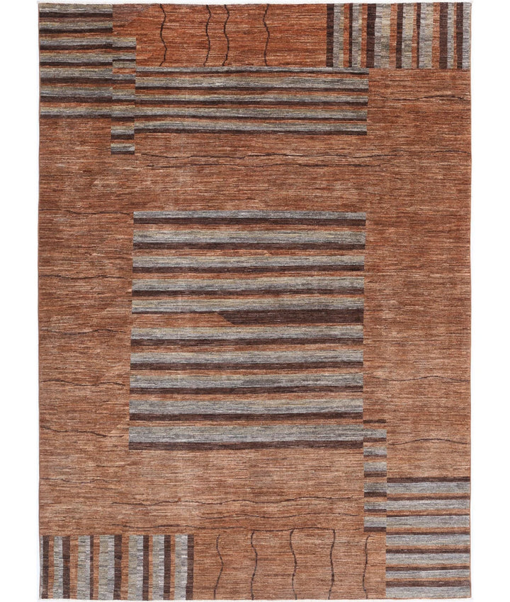 Beige Afghan Modcar Rug 6' 9" x 9' 6" Hand-Knotted | No. AT92535