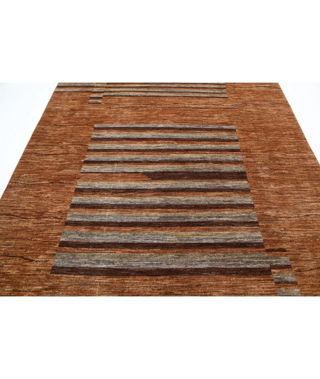 Beige Afghan Modcar Rug 6' 9" x 9' 6" Hand-Knotted | No. AT92535