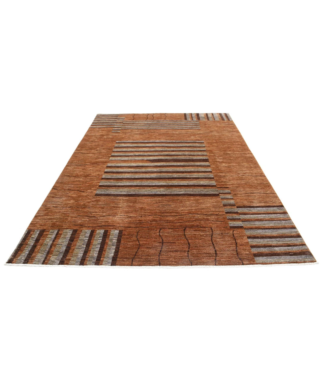 Beige Afghan Modcar Rug 6' 9" x 9' 6" Hand-Knotted | No. AT92535