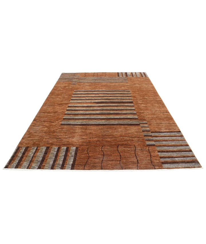 Beige Afghan Modcar Rug 6' 9" x 9' 6" Hand-Knotted | No. AT92535