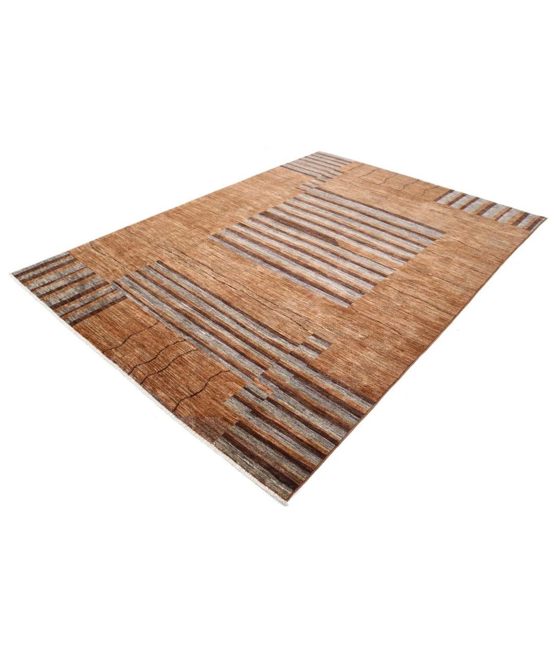 Beige Afghan Modcar Rug 6' 9" x 9' 6" Hand-Knotted | No. AT92535