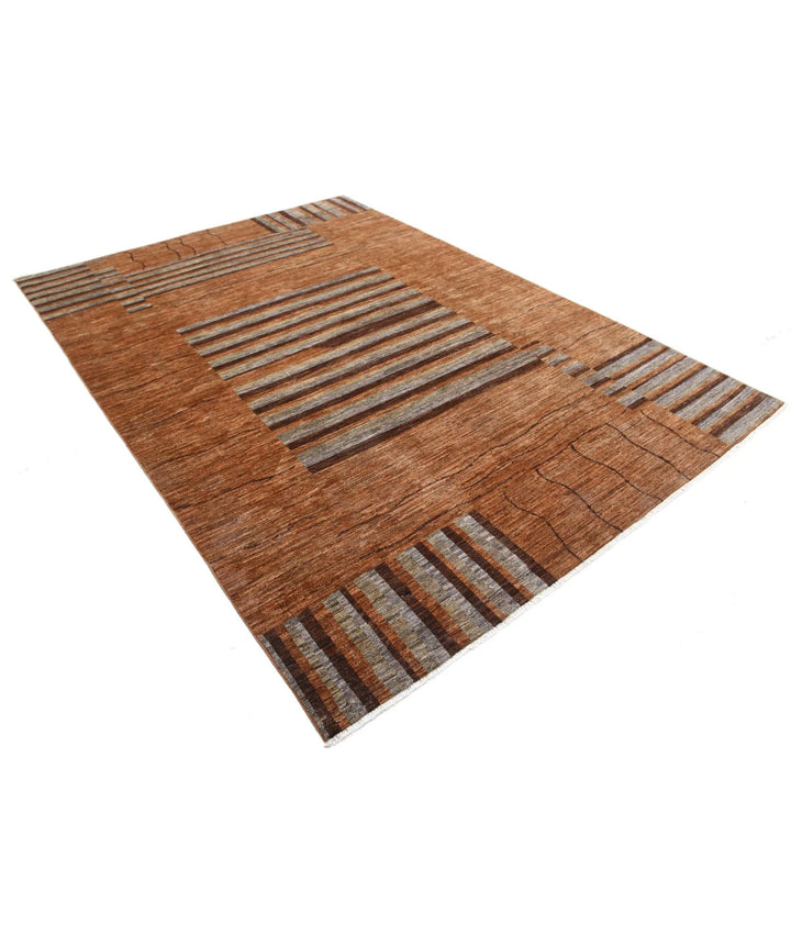 Beige Afghan Modcar Rug 6' 9" x 9' 6" Hand-Knotted | No. AT92535