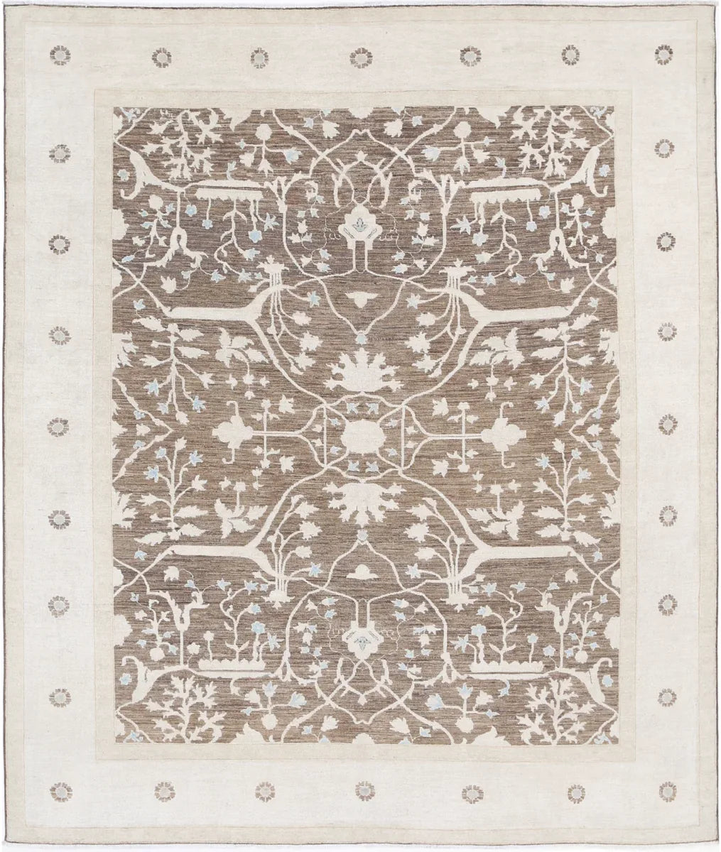 Brown Afghan Tabriz Rug 8' 0" x 9' 10" Hand-Knotted | No. AT92741