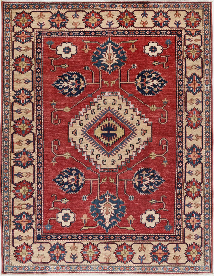 Afghan Royal Kazak Rug 5' 0" x 6' 4" Hand-Knotted | No. AT92777