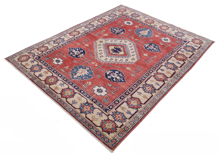 Afghan Royal Kazak Rug 5' 0" x 6' 4" Hand-Knotted | No. AT92777