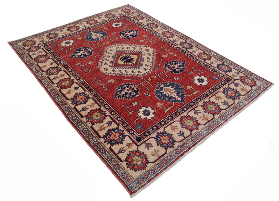 Afghan Royal Kazak Rug 5' 0" x 6' 4" Hand-Knotted | No. AT92777