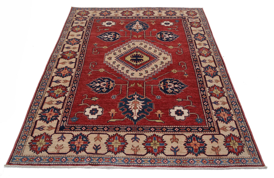 Afghan Royal Kazak Rug 5' 0" x 6' 4" Hand-Knotted | No. AT92777