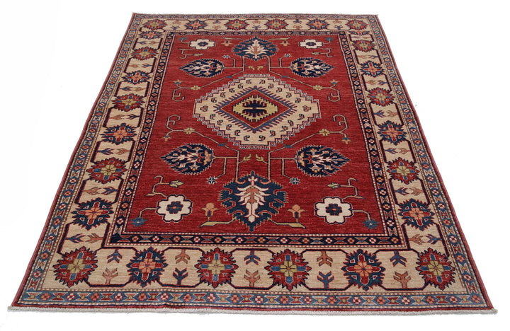Afghan Royal Kazak Rug 5' 0" x 6' 4" Hand-Knotted | No. AT92777
