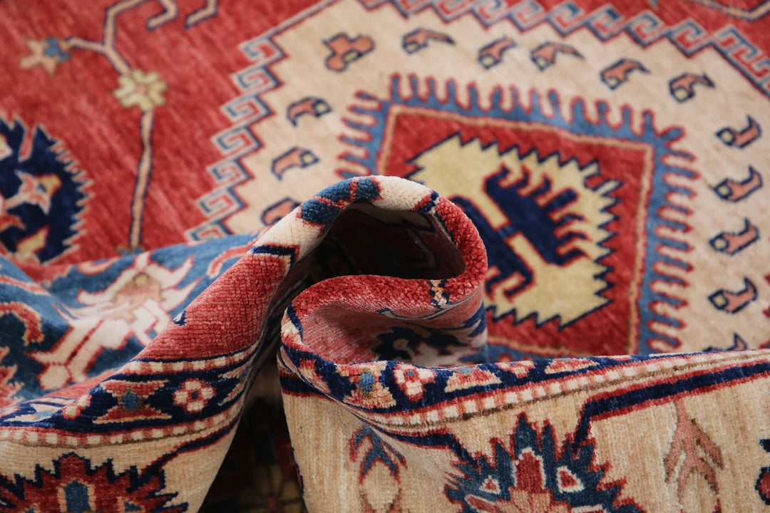 Afghan Royal Kazak Rug 5' 0" x 6' 4" Hand-Knotted | No. AT92777