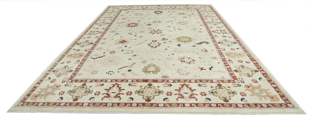 Ivory Indian Ziegler Rug 11' 7" x 17' 7" Hand-Knotted | No. AT929523