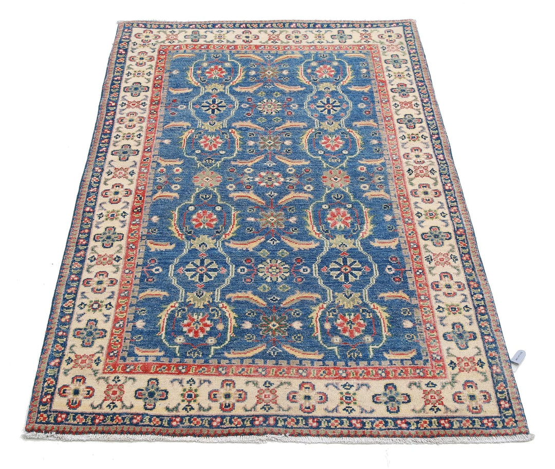Afghan Kazak Rug 3' 2" x 4' 9" Hand-Knotted | No. AT92952