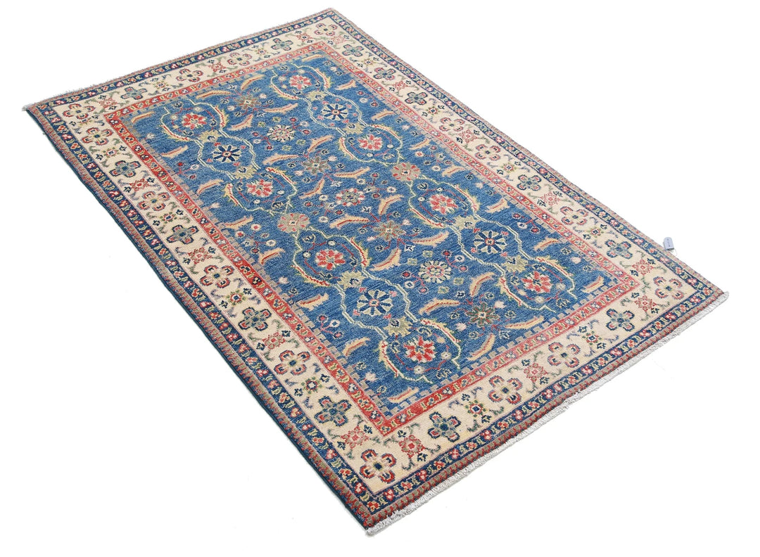 Afghan Kazak Rug 3' 2" x 4' 9" Hand-Knotted | No. AT92952