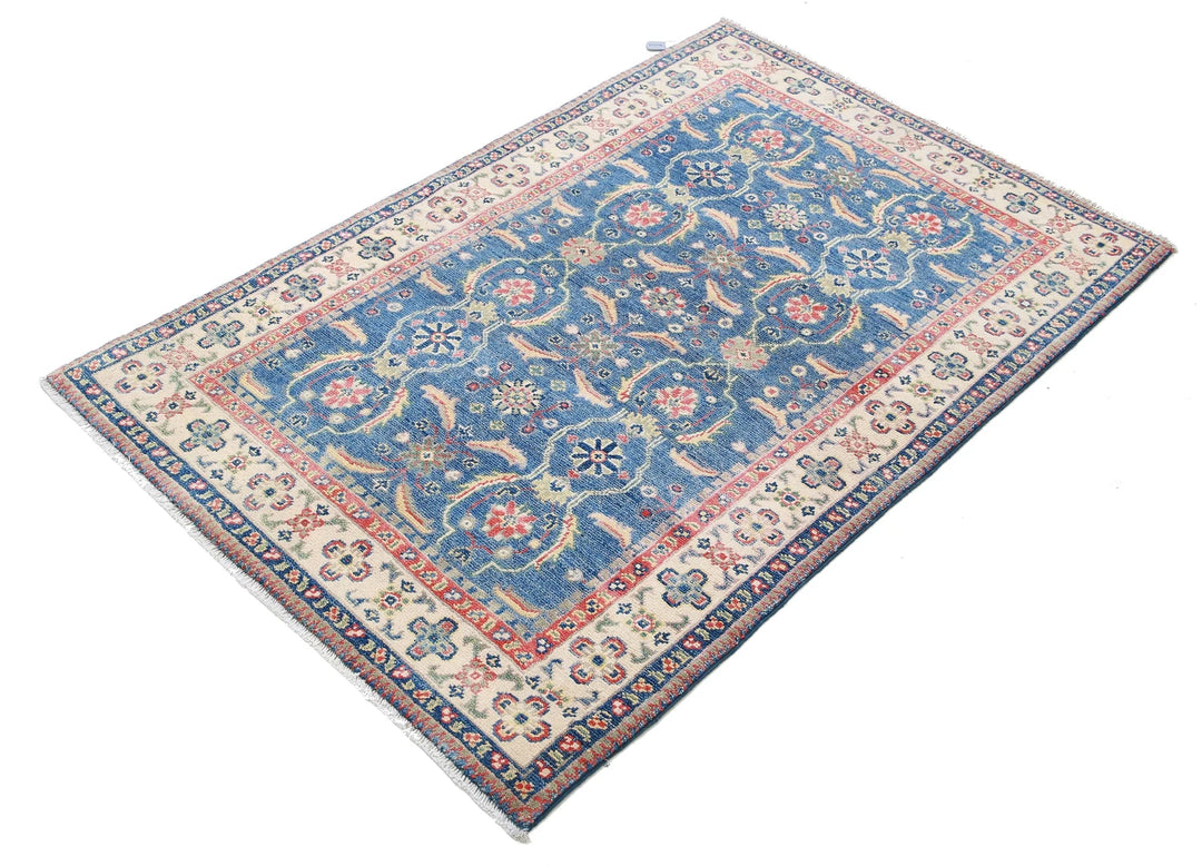 Afghan Kazak Rug 3' 2" x 4' 9" Hand-Knotted | No. AT92952