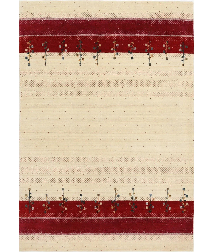 Ivory Indian Oriental Rug 5' 2" x 7' 5" Hand-Knotted | No. AT93086