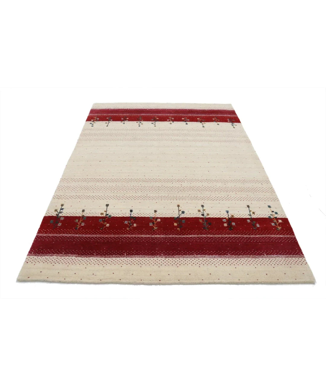 Ivory Indian Oriental Rug 5' 2" x 7' 5" Hand-Knotted | No. AT93086