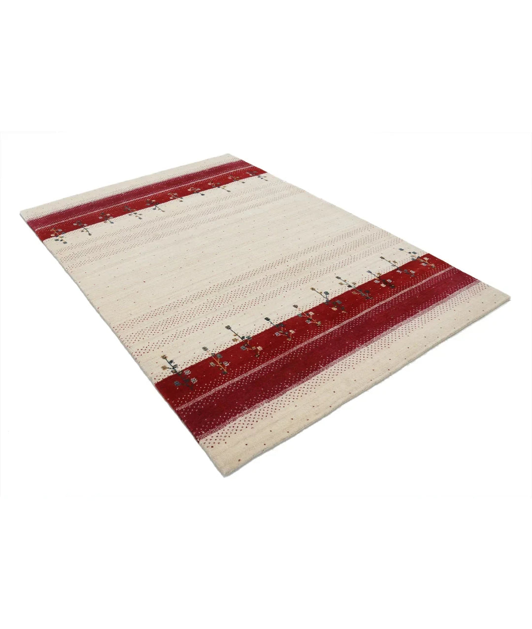 Ivory Indian Oriental Rug 5' 2" x 7' 5" Hand-Knotted | No. AT93086