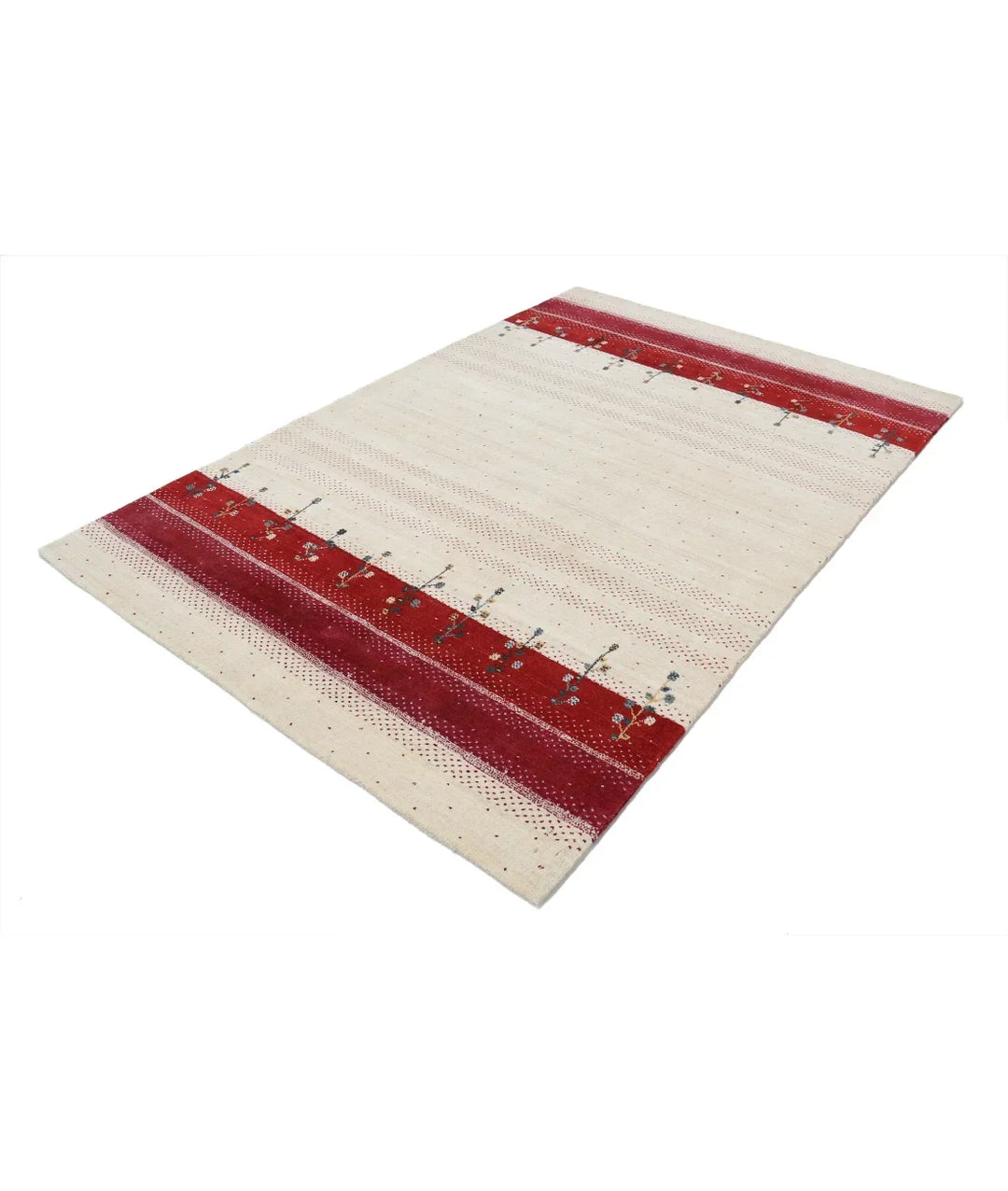 Ivory Indian Oriental Rug 5' 2" x 7' 5" Hand-Knotted | No. AT93086