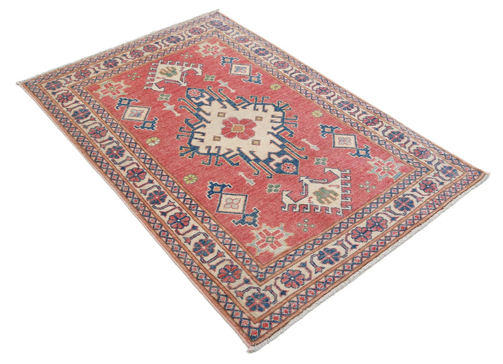 Afghan Kazak Rug 3' 2" x 4' 8" Hand-Knotted | No. AT93114
