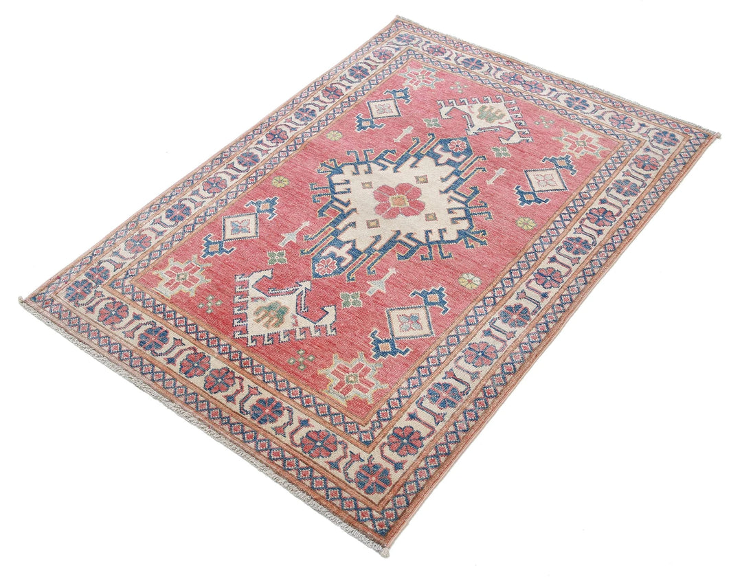 Afghan Kazak Rug 3' 2" x 4' 8" Hand-Knotted | No. AT93114
